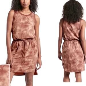 Athleta Rincon Mini Dress Size L Brown Pink Tie Dye Sleeveless Drawstring
